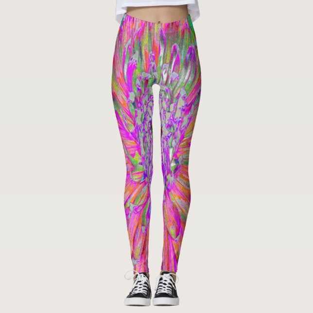 Färgglad regnbåge abstrakt dekorativ dahlia-blomma leggings (Framsida)
