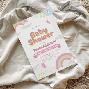 Färgglad regnbåge baby shower inbjudan för flickor