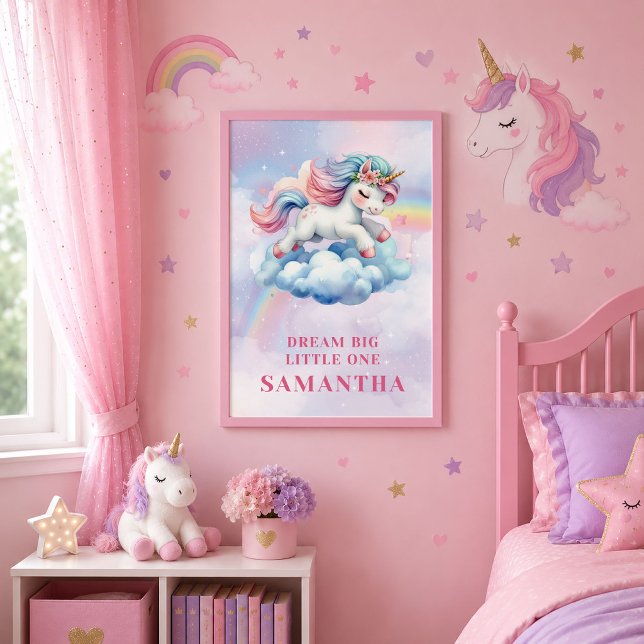 Färgglad regnbåge enhörning flicka födelsedagsvägg poster (Colorful Rainbow Unicorn Girl Birthday Wall Poster)