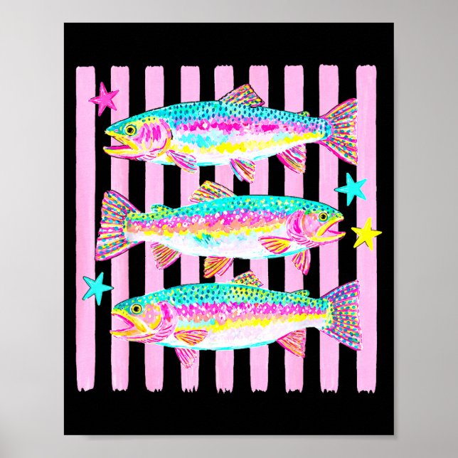 Färgglad regnbåge öring preppy sommar sjö liv poster (Framsidan)