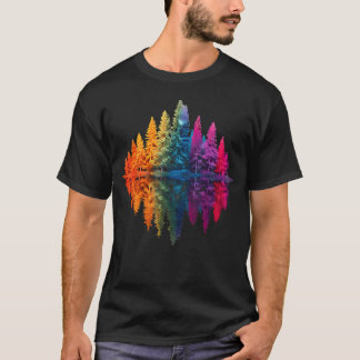 Färgglad Regnbåge Skog Träd Reflektion Vilda Djur T Shirt