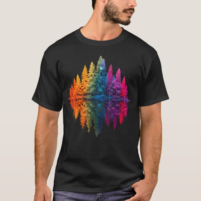 Färgglad Regnbåge Skog Träd Reflektion Vilda Djur T Shirt (Framsida)