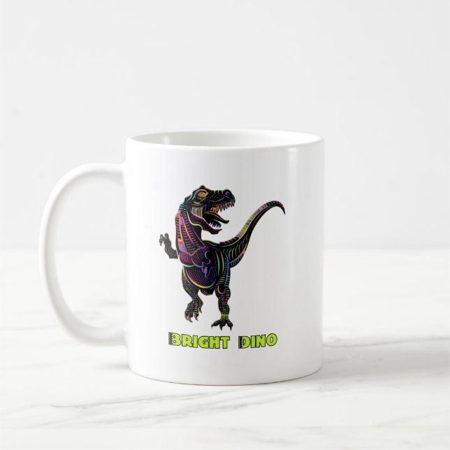 Färgglad Regnbåge Velociraptor Dinosaurie Konst Kaffemugg (Vänster)