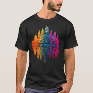 Färgglad regnbågsfärgad skogsträd reflektion vilda t shirt