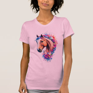 Färgglad regnbågshäst byst vildblomma akvarell t shirt