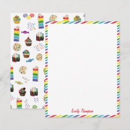 Färgglad regnbågskaka efterrätter och sprinkles ba anteckningskort