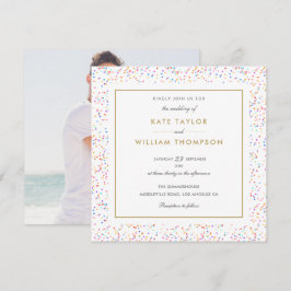 Färgglad regnbågskonfetti Foto Bröllop Inbjudningar