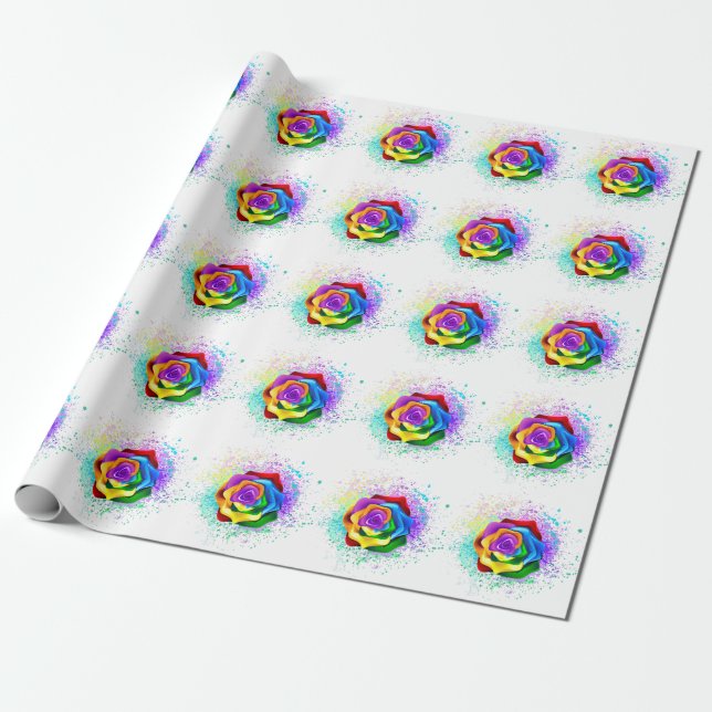 Färgglad regnbågsros presentpapper (Utrullad)