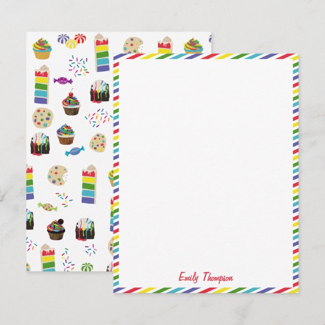 Färgglad regnbågstårta efterrätter och sprinkles b anteckningskort (Fram/baksida)