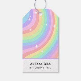 Färgglad regnbogsflicka 5-årsdag presentetikett