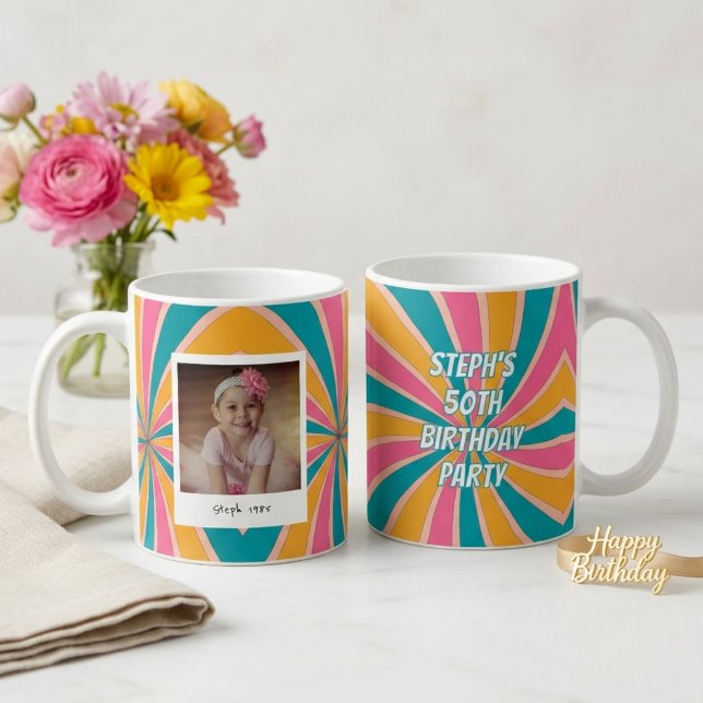 Färgglad Retro 50-års Födelsedagsfoto  Kaffemugg (Skapare uppladdad)