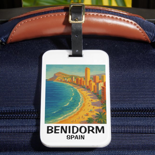 Färgglad Retro Benidorm Spanien Costa Blanca Resa Bagagebricka (Framsida Insitu 2)