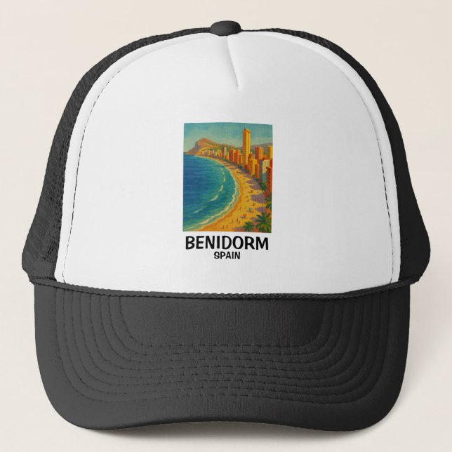 Färgglad Retro Benidorm Spanien Costa Blanca Resa Keps (Framsida)