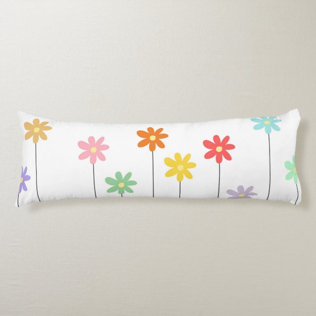 Färgglad Retro Blomma 70-Tals Floral Modern Chic Kroppskudde (Framsidan)
