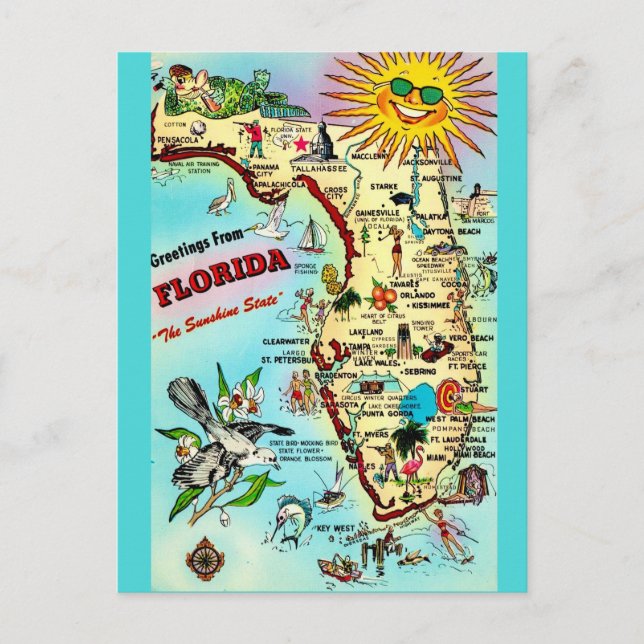 Färgglad Retro Florida vykort  (Framsida)