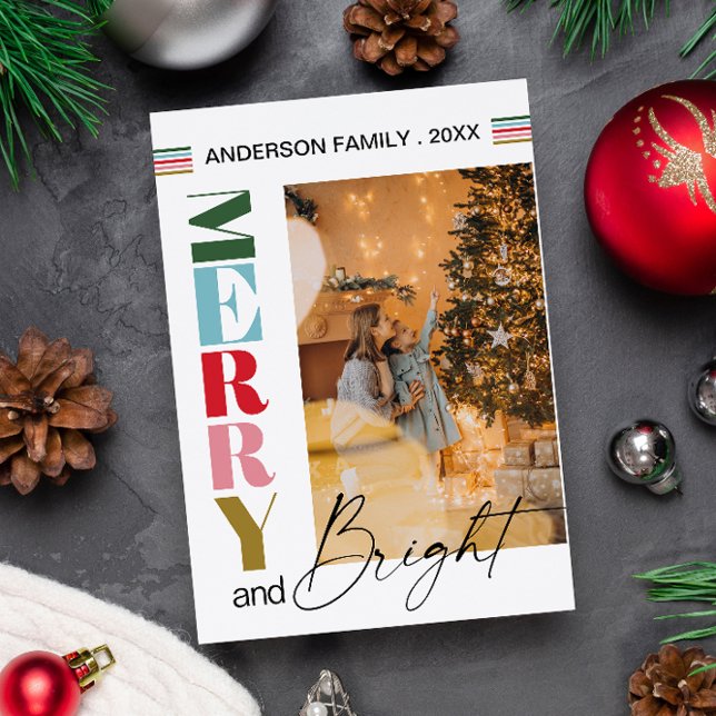 Färgglad Retro Glad och Ljusstark Julfotografi  Julkort (Skapare uppladdad)