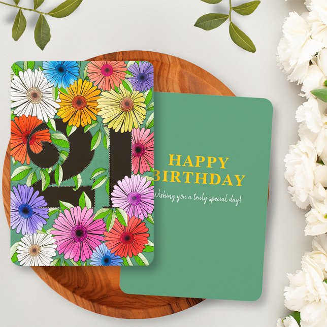 Färgglad Retro Grön Blommig Glad 21-årsdag (Skapare uppladdad)