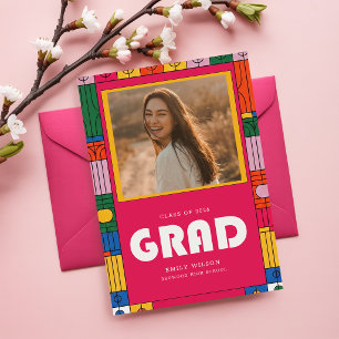 Färgglad Retro-klassfoto Tack för examen Vykort