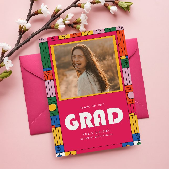 Färgglad Retro-klassfoto Tack för examen Vykort (Skapare uppladdad)