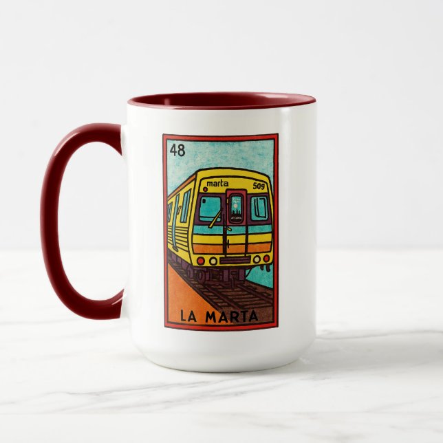 Färgglad Retro Marta Train Lotería Kort Stil Mugg (Vänster)
