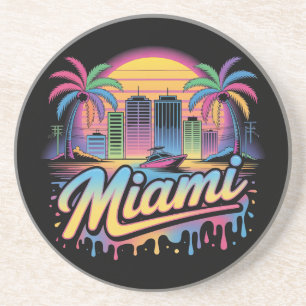 Färgglad Retro Miami Vaporwave Researbetat Konst Underlägg