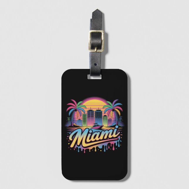 Färgglad Retro Miami Vaporwave Reskonst Bagagebricka (Framsida vertikal)