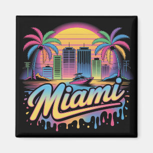 Färgglad Retro Miami Vaporwave Reskonst Magnet