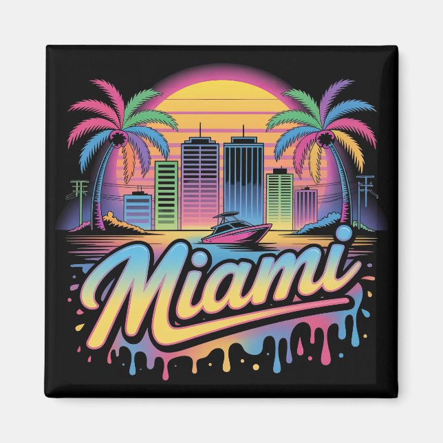 Färgglad Retro Miami Vaporwave Reskonst Magnet (Framsidan)
