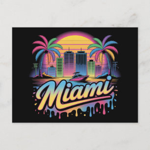 Färgglad Retro Miami Vaporwave Reskonst Vykort