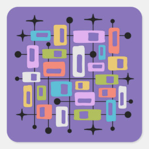 Färgglad Retro Mid Century Modern Atomisk Abstrakt Fyrkantigt Klistermärke