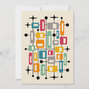 Färgglad Retro Mid Century Modern Atomisk Abstrakt Inbjudningar