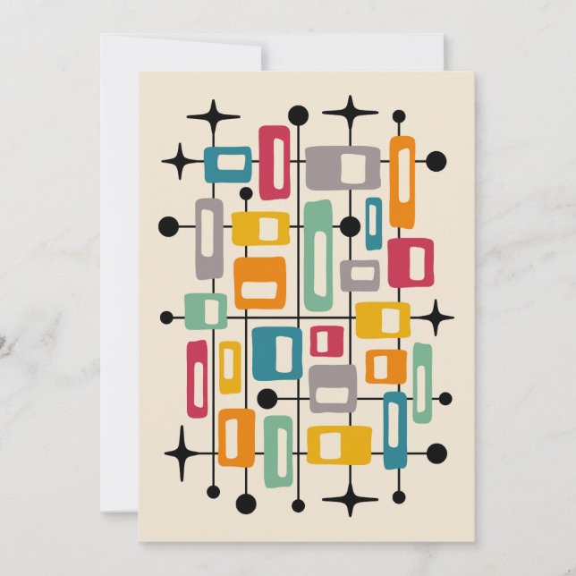 Färgglad Retro Mid Century Modern Atomisk Abstrakt Inbjudningar (Framsida)