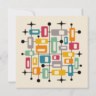 Färgglad Retro Mid Century Modern Atomisk Abstrakt Inbjudningar