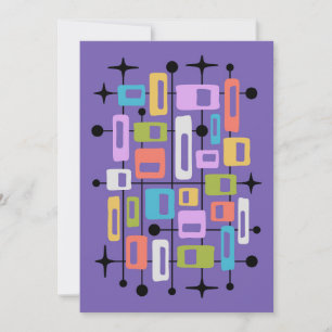 Färgglad Retro Mid Century Modern Atomisk Abstrakt Inbjudningar