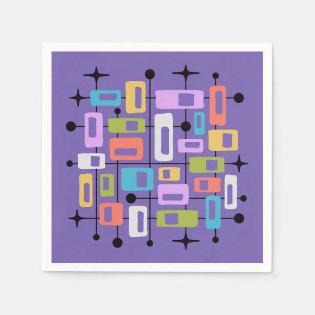 Färgglad Retro Mid Century Modern Atomisk Abstrakt Pappersservett (Framsidan)