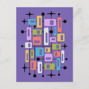 Färgglad Retro Mid Century Modern Atomisk Abstrakt Vykort