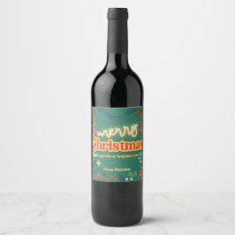 Färgglad retro modern julfestinladan vinflaska etikett