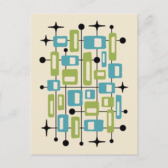 Färgglad Retro Modernistisk Atom Abstrakt från mit Vykort (Framsida)