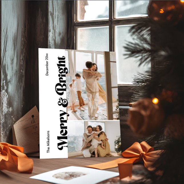 Färgglad Retro Multi Foto Jul Julkort (Skapare uppladdad)