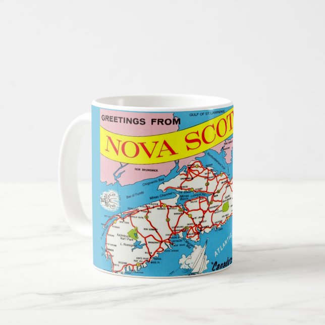 Färgglad Retro Nova Scotia Kartkopp Kaffemugg (Framsida vänster)