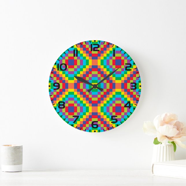 Färgglad Retro Optisk Illusion Geometrisk Regnbåge Stor Klocka (Skapare uppladdad)