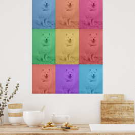 Färgglad Retro Pop Art Anpassad Hund Djur Foto Gri Poster