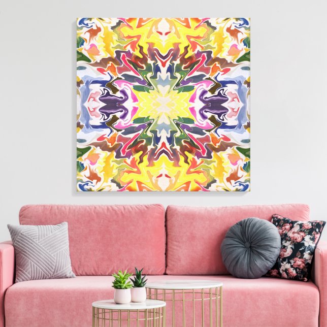 Färgglad Retro Psykedelisk Kalejdoskopisk Abstrakt Canvastryck (Insitu (Vardagsrum))