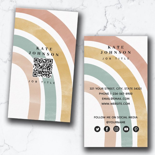 Färgglad Retro Regnbåge QR-kod Sociala Medier  Visitkort (Skapare uppladdad)