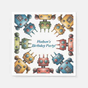 Färgglad Retro Robot Pojkfödelsedagsfest Pappersservett