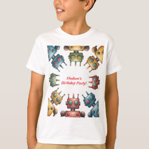 Färgglad Retro Robot Pojkfödelsedagsfest T Shirt