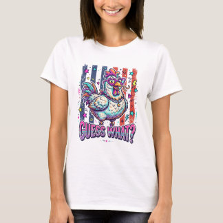 Färgglad Retro Serieteckning Kyckling med Hjärtfor T Shirt