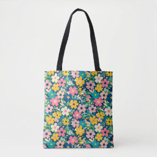 Färgglad Retro Vildblomma Blommönster Toteväska Tygkasse