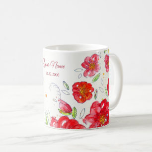 Färgglad röd gul rosa blomsterbröllopsfest kaffemugg