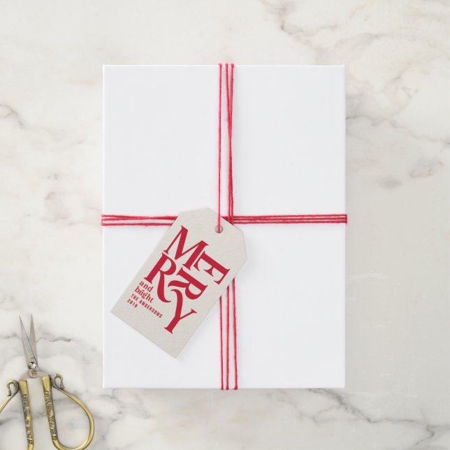 Färgglad röd vintage glad jul favor presentetikett (Med Snöre)